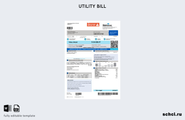 цифровая загрузка Аргентина MetroGAS S.A. шаблон счета за коммунальные услуги фа